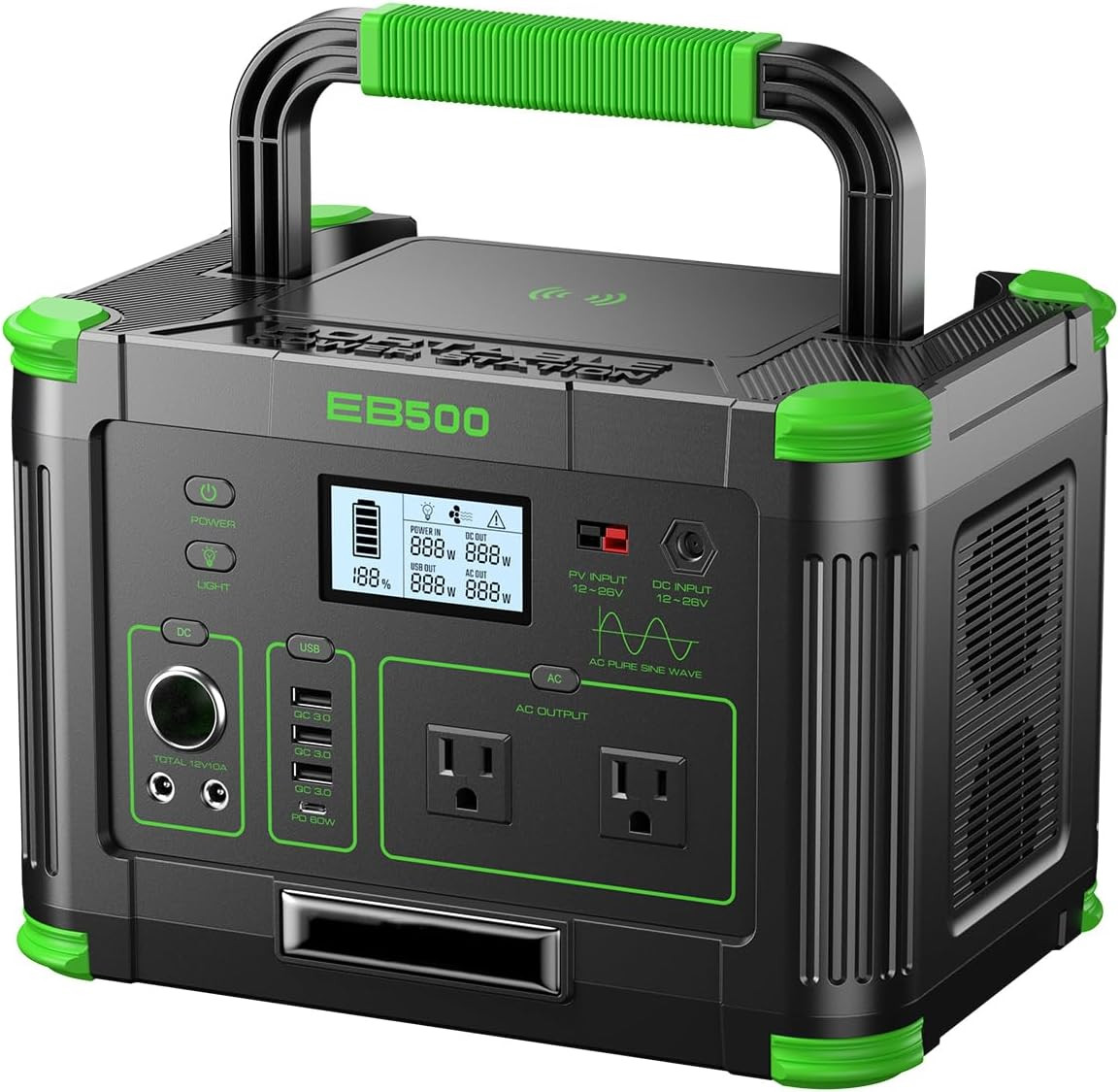 500W Portable Power Station 519.48Wh Outdoor Solar Generator Backup Battery | Amazon (US)