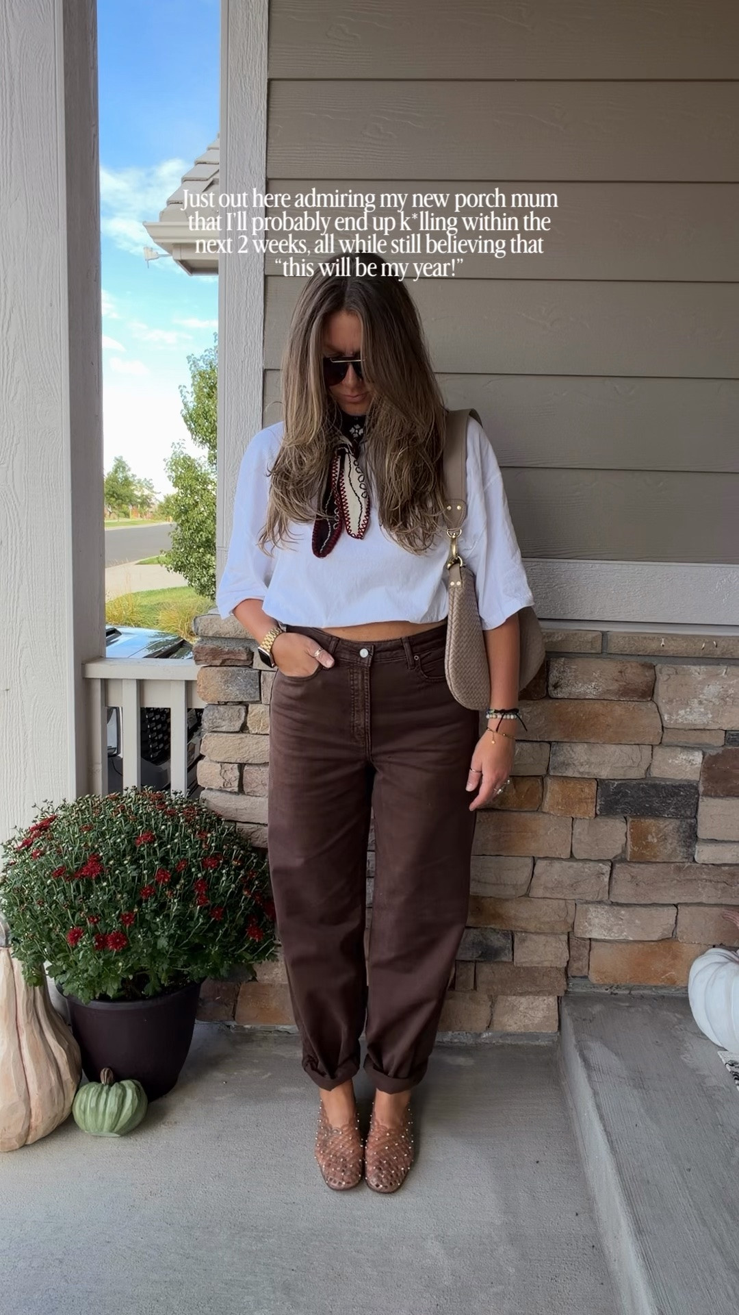 Large tee, 31 tall pants (sized up for a more relaxed fit, has some stretch)

#LTKTall #LTKOver40 #LTKSaleAlert