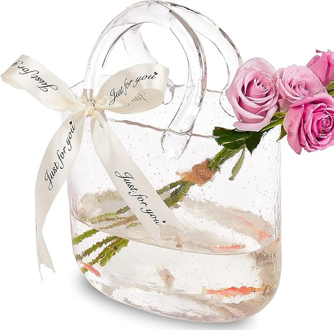 Glass Bag vase, Purse vase with Fish Bowl, Handbag Shape Flower vase - for Home Décor, enterpiec... | Amazon (US)