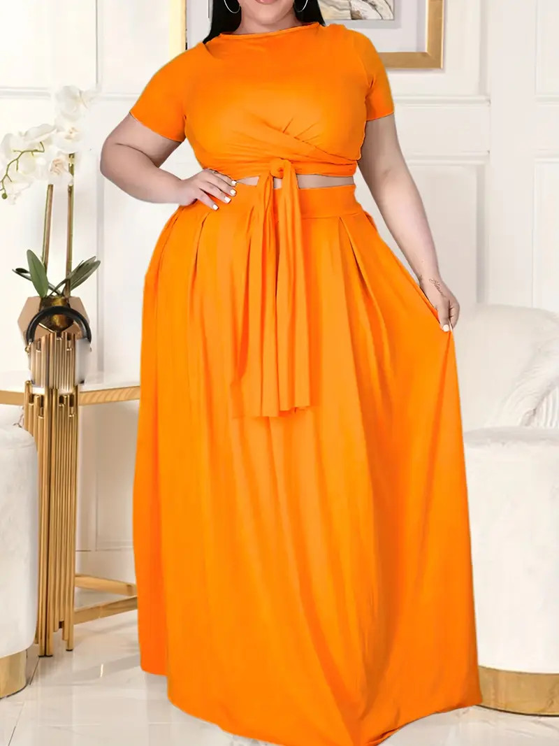 Plus Size Casual Outfits Set Women's Plus Plain Short Sleeve - Temu | Temu Affiliate Program