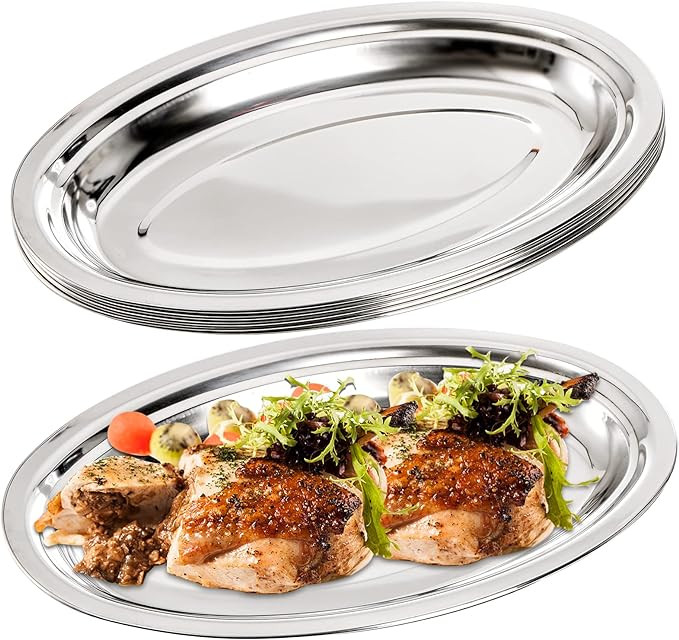 Suwimut 6 Pack Stainless Steel Oval Platter, Heavy Duty Mirror Polish Large Sizzling Platter Serv... | Amazon (CA)
