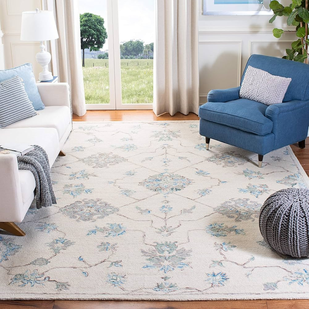 SAFAVIEH Micro-Loop Collection Area Rug - 8' x 10', Ivory & Grey, Handmade Wool, Ideal for High T... | Amazon (US)