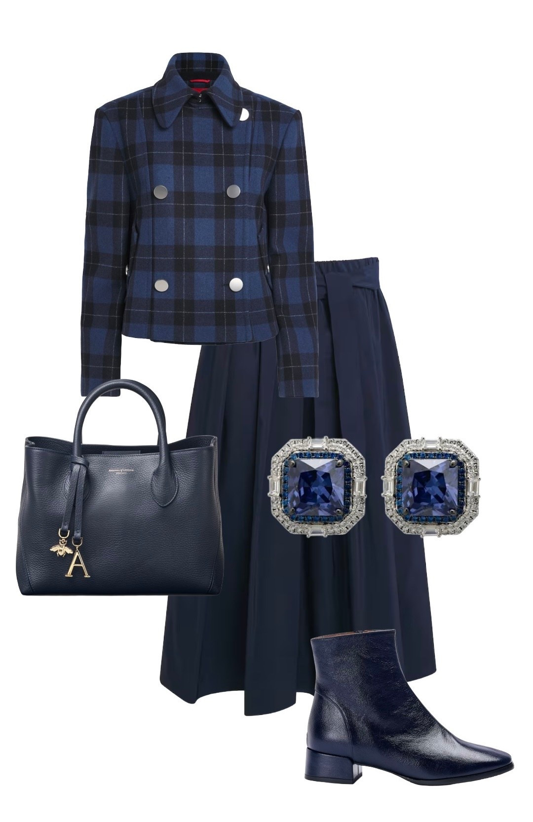 True Blue - Navy / Midnight shades are a beautiful option for the festive season, especially as it’s something a little bit different from your usual tartan or red. I absolutely love this double breasted jacket with the taffeta skirt and you can easily elevate the look from day to night by wearing with these fabulous large earrings and a silk scarf (see product list for more ideas!) ✨ 

Blue Wool Check Jacket - Max and Co from Harrods

Navy Blue Tie Belt Taffeta Skirt - Weekend by Maxmara from Harrods 

Midi London Tote Bag in Navy Pebble Leather, Large size available - Aspinal of London currently on a Black Friday Sale!

Madeleine Blue Tanzanite Large Stud Earrings - Latelita at Wolf and Badger on a Black Friday sale!

Bieldo Navy Blue Leather Ankle Boots - Wolf and Badger on a Black Friday sale 

#LTKwinter #LTKeurope #LTKCyberWeek