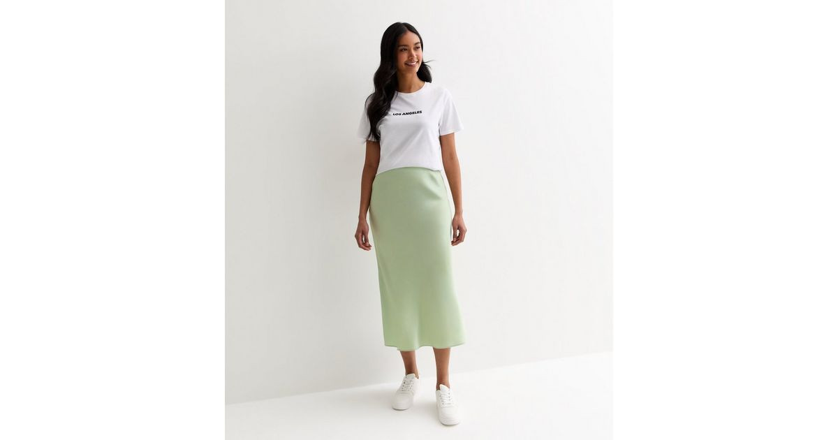 Light Green Satin Midi Skirt | New Look | New Look (UK)