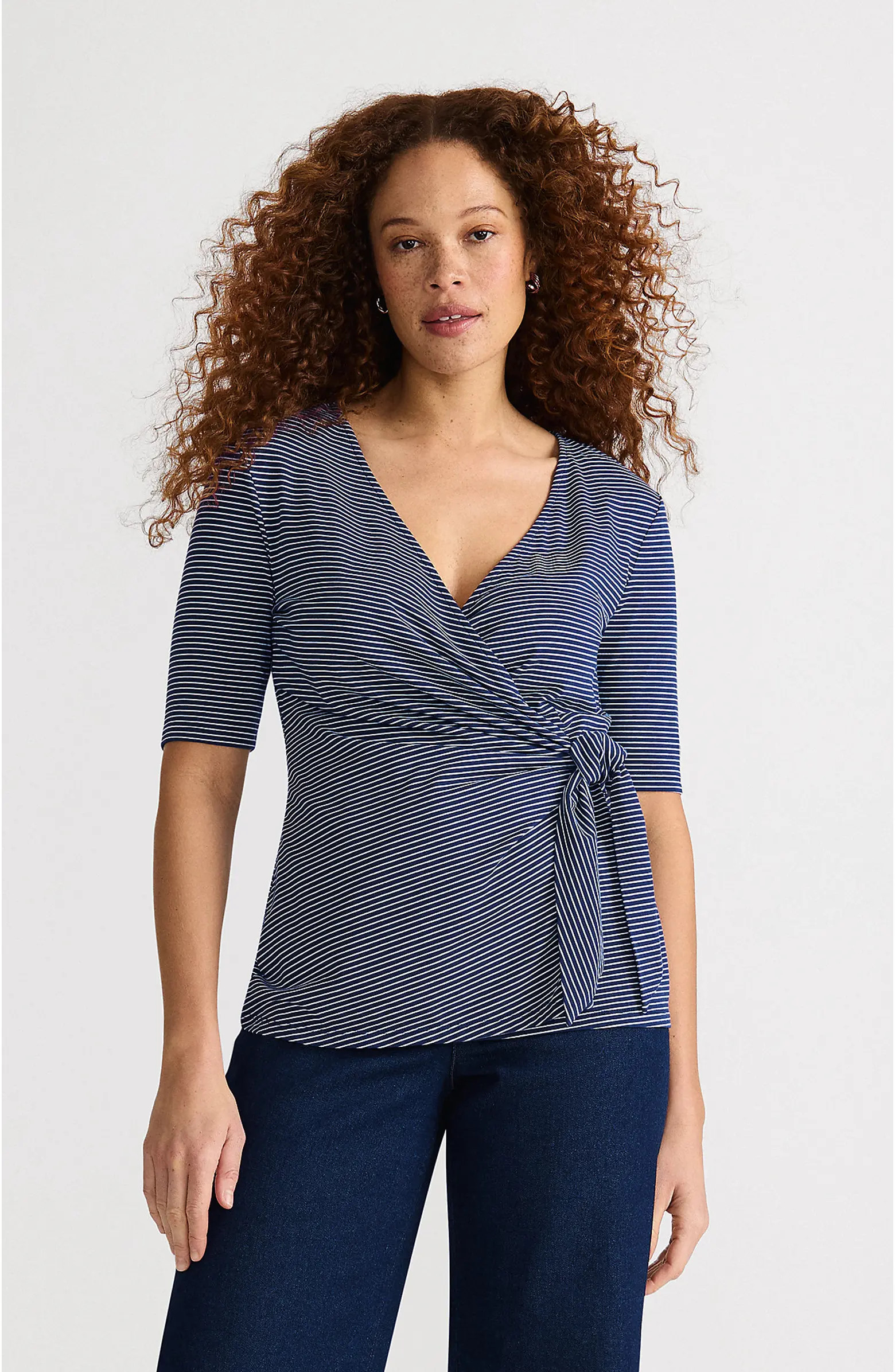 Elbow Sleeve Lightweight Jersey Side Tie Blouse | Nordstrom