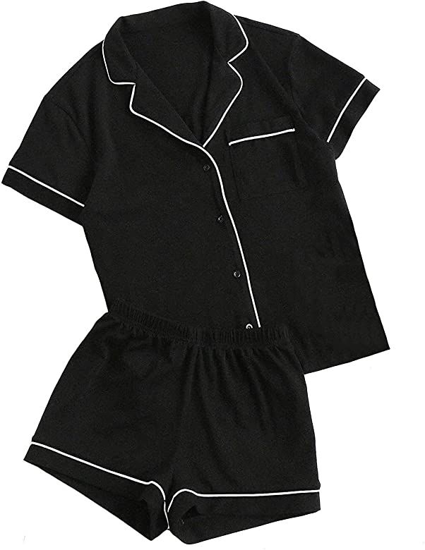 Women's Notch Collar Short Sleeve Sleepwear Two Piece Pajama Set | Amazon (US)