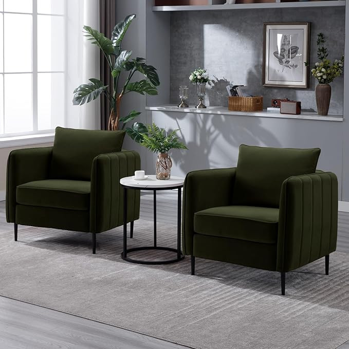 RXRRXY Modern Velvet Accent Chair Sets of 2, Upholstered Single Sofa Chairs Armchair with Square ... | Amazon (US)