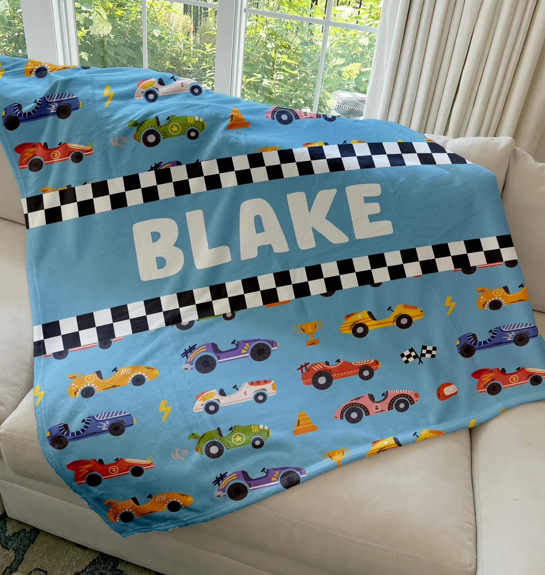 Personalized Race Car Blanket: Custom Minky Fleece Baby Blanket | Etsy (US)