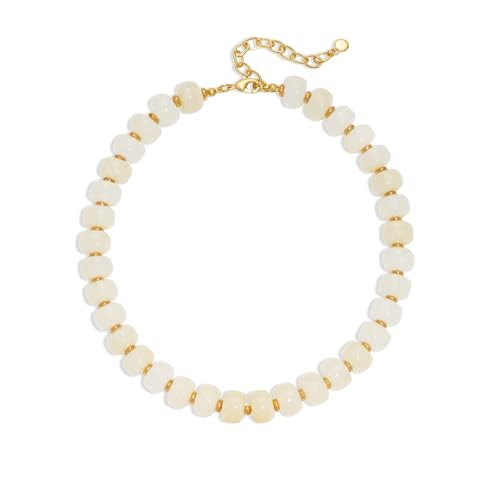 HolidayQbee Beaded necklace for Women Boho Bead Chunky Necklace Big White Bead Necklace Fashion Trendy Summer White Resin Beaded Necklaces Jewelry Gifts | Amazon (US)