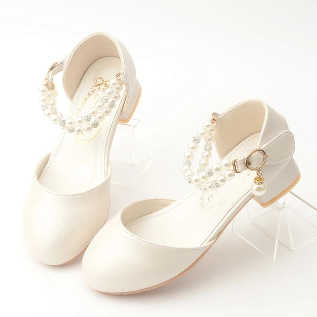 Children Girls Leather White Princess High Heel Kid Dress Student Show Dance Sandal Shoes toddler... | AliExpress (US)