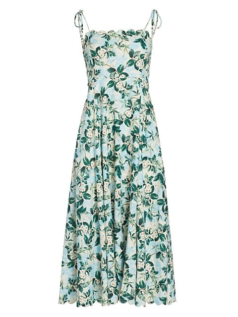 Tori Scalloped-Trim Floral Midi Dress | Saks Fifth Avenue