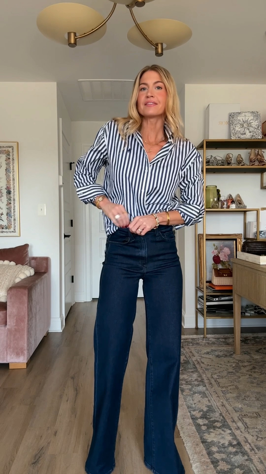 Classic Americana outfit idea 

Striped top: runs a little oversized, wearing a S

Dark denim wide leg jeans: ON SALE, TTS, wearing S

Cognac woven kitten heels: TTS

#LTKgrwm #LTKootd #LTKSeasonal