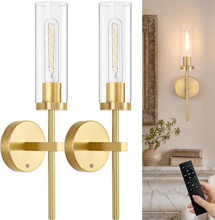 Shenmoyl Battery Operated Wall Sconces Set of 2, Gold Rechargeable Wall Lighting Fixtures, Dimmab... | Amazon (US)