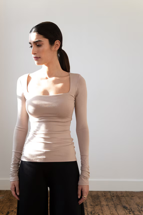 Elegant Cocktail Top Square Neck Blouse Elegant Fitted Top | Etsy | Etsy (US)