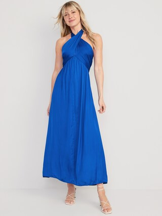 Fit & Flare Wrap-Neck Satin Maxi Dress for Women | Old Navy (US)