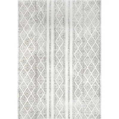 Warleigh Geometric Gray Area Rug Foundry Select Rug Size: Oval 6'7" x 9' | Wayfair North America