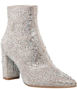 Blue by Betsey Johnson Cady Rhinestone Embellished Block Heel Booties | Dillard's | Dillard's