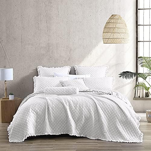 Brielle Home Ravi Stone Washed Solid Diamond Stitched Quilt Set, King, White | Amazon (US)