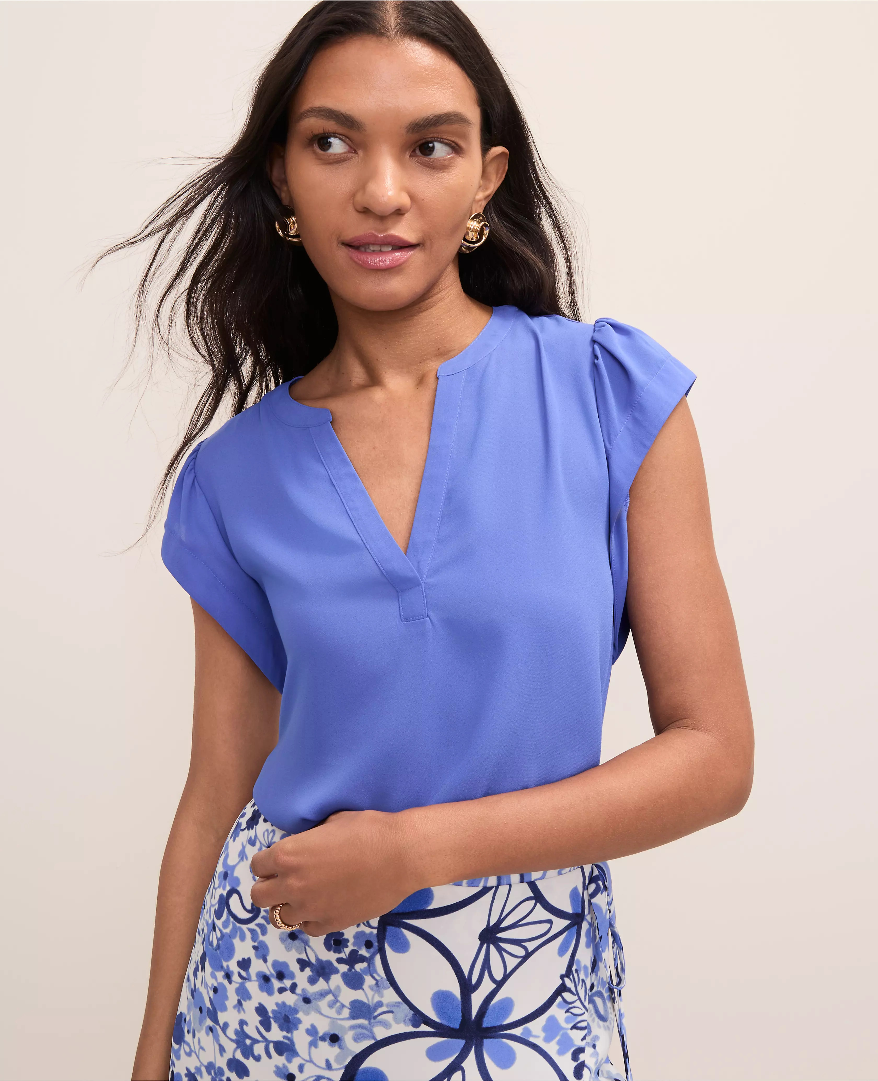 Mixed Media Flutter Sleeve Top | Ann Taylor