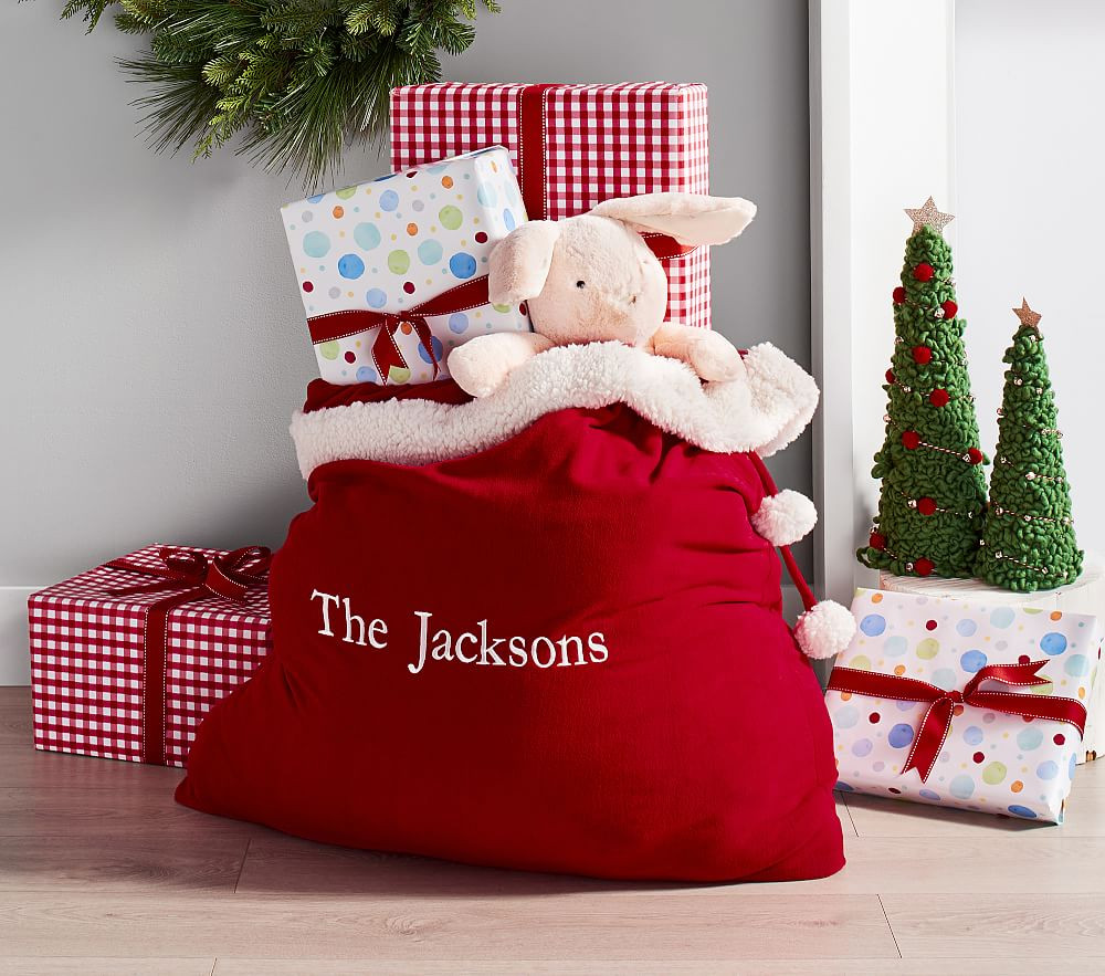 Red Fleece Santa Bags | Pottery Barn Kids