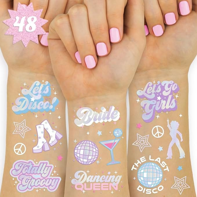 xo, Fetti Last Disco Temporary Tattoos - 48 Foil Styles | Bachelorette Party Decoration, Bridesma... | Amazon (US)