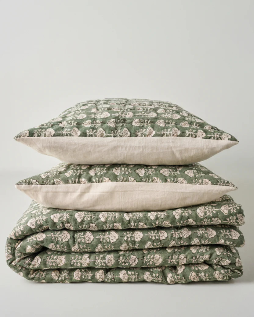 Flora Block Print Quilt - Dusty Green | Magnolia