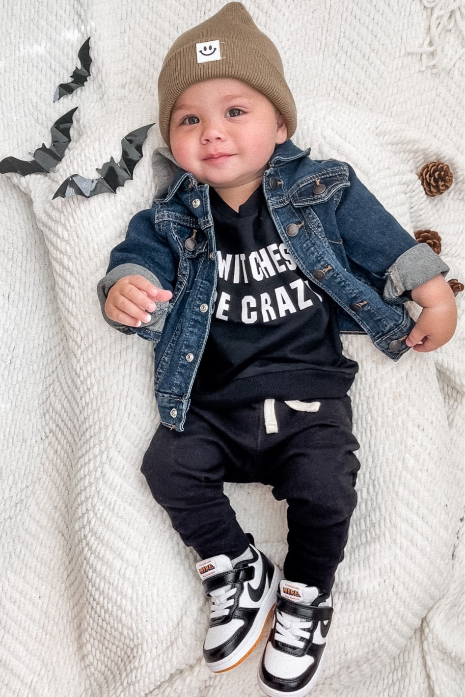 Witches be crazy baby boy Halloween sweatshirt soooo dang cute!!! Denim jacket with hood // jogger sweat pants // Nike tennis shoes // cute amazon beanie!! Everything linked here!!

#LTKkids #LTKHalloween #LTKbaby
