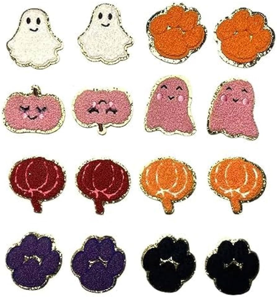 Halloween Glitter Gold Rim Chenille Iron-On Patches - Pumpkin, Ghost, Skull Appliques - Embroider... | Amazon (US)