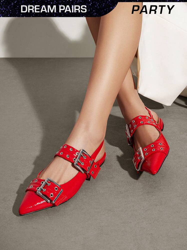 DREAM PAIRS Women's Ballet Flats Slingback Double-Strap Design Pointed Toe Adjustable Buckle Low Block Heel Fashion Dress Punk Party Slip-On Flats Shoes | SHEIN