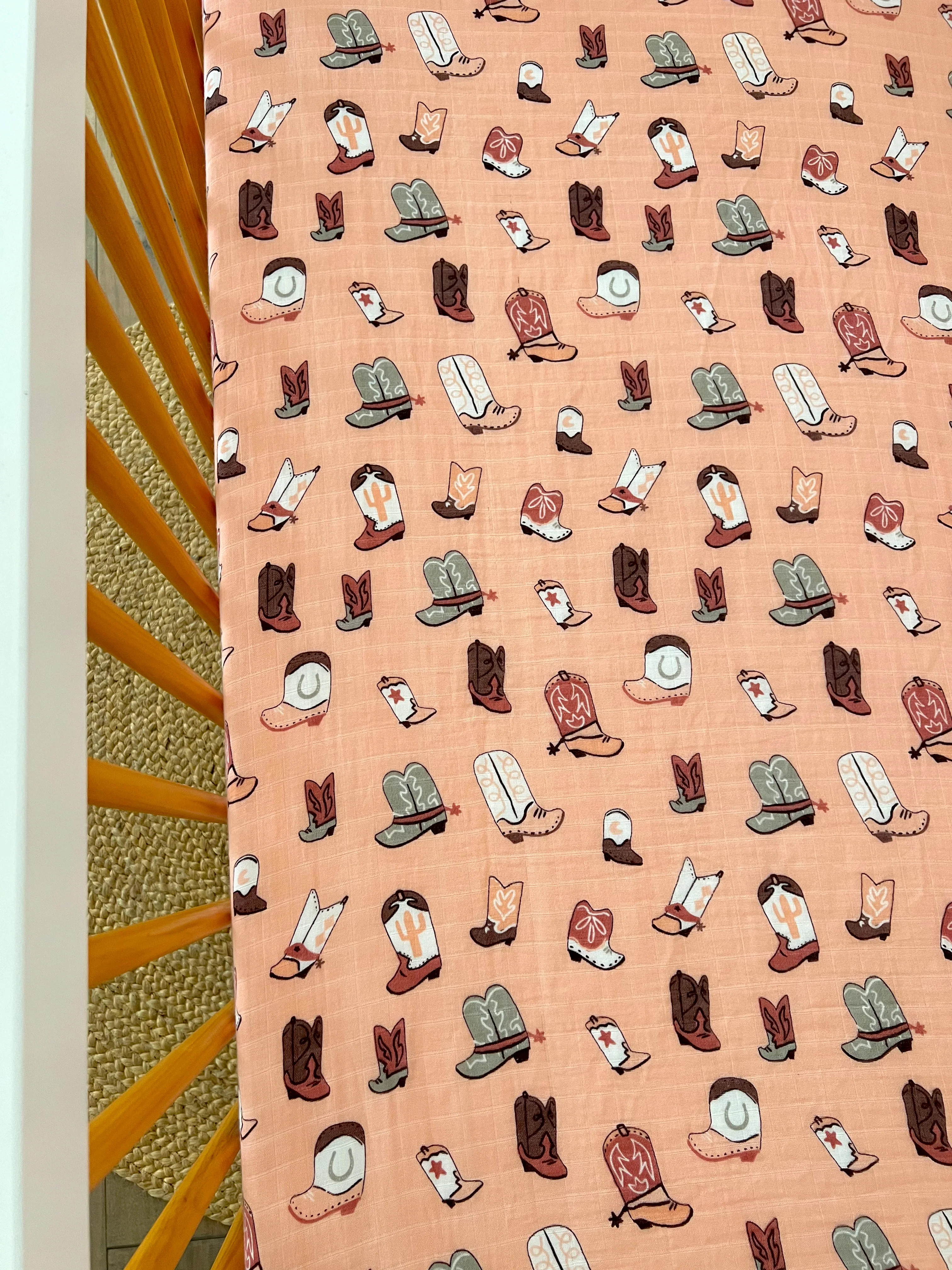 Muslin Crib Sheet, Cowboy Boots | SpearmintLOVE