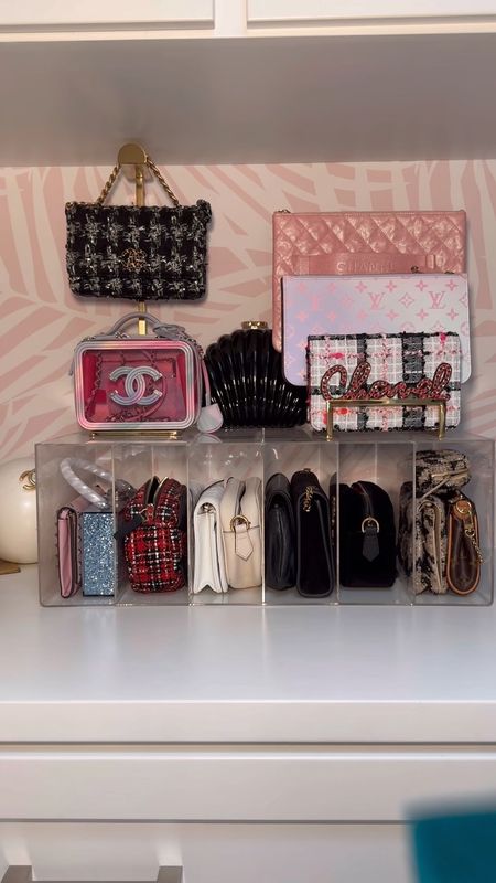 Designer purse organization and storage 
Clear closet dividers and case works perfectly to store your clutches and small bags 