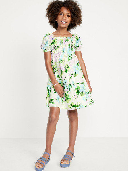 Printed Puff-Sleeve Smocked Dress for Girls | Old Navy (US)