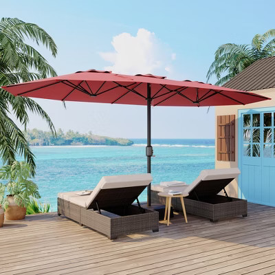 Outdoor Double-Sided Rectangle Market Umbrella, 15FT Large Patio Umbrellas, Double-Topped Patio Umbrella for Poolside Lawn Backyard | Target