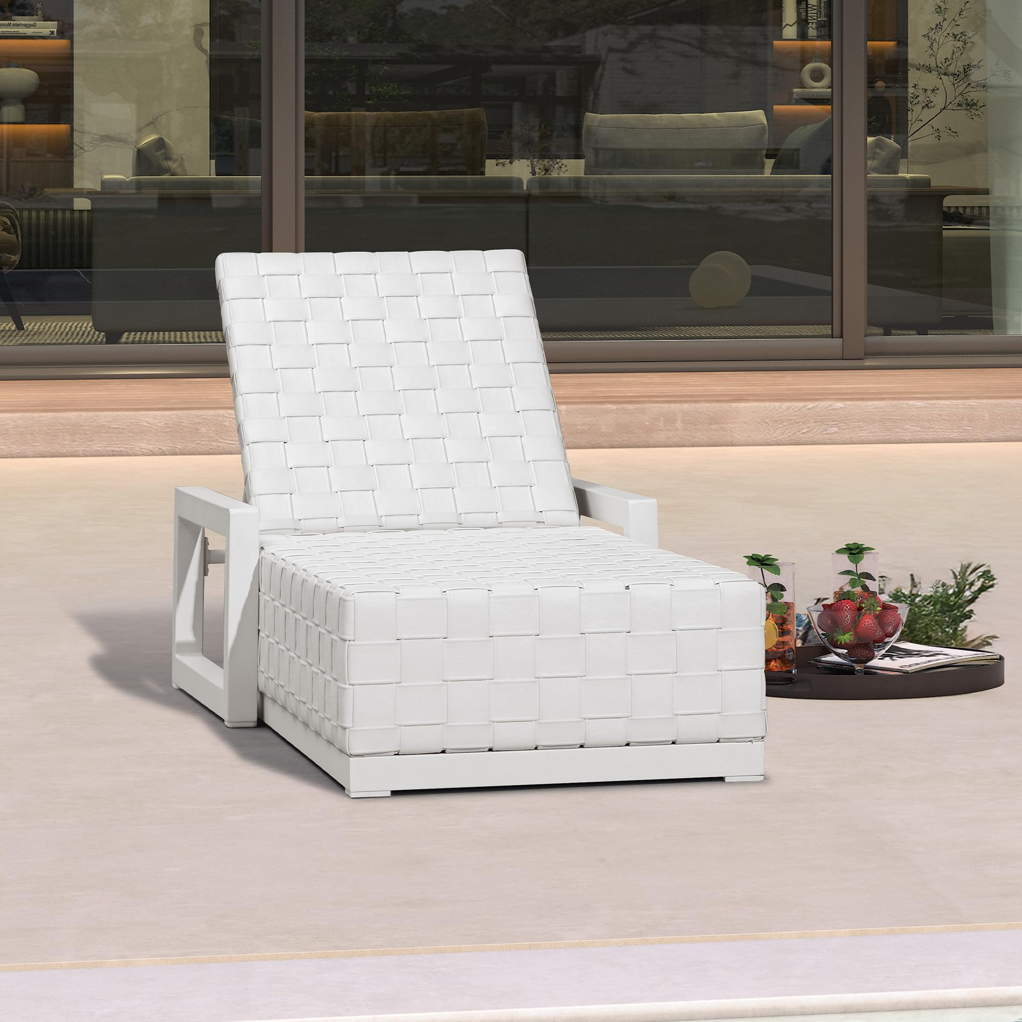 PURPLE LEAF Patio Chaise Lounge Chair Set of 2, PU Leather Outdoor Chaise Lounge Aluminum Pool Lounge Chairs with 5-Position Adjustable Backrest for Pool, Deck, Garden, Sunbathing, Grey | Amazon (US)