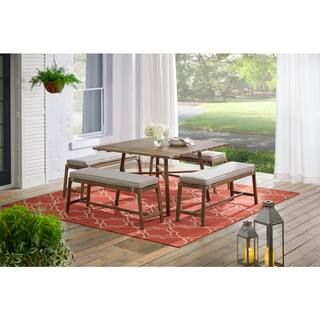 Hampton Bay Walnut Cove 5-Piece Steel Outdoor Patio Dining Set with Putty Tan Cushions 1069b_CH | The Home Depot