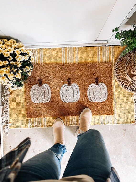 Pumpkin doormat | Seasonal Doormat | Fall Decor | Autumn Decor | Porch Decor | Halloween Decor | ... | Etsy (US)