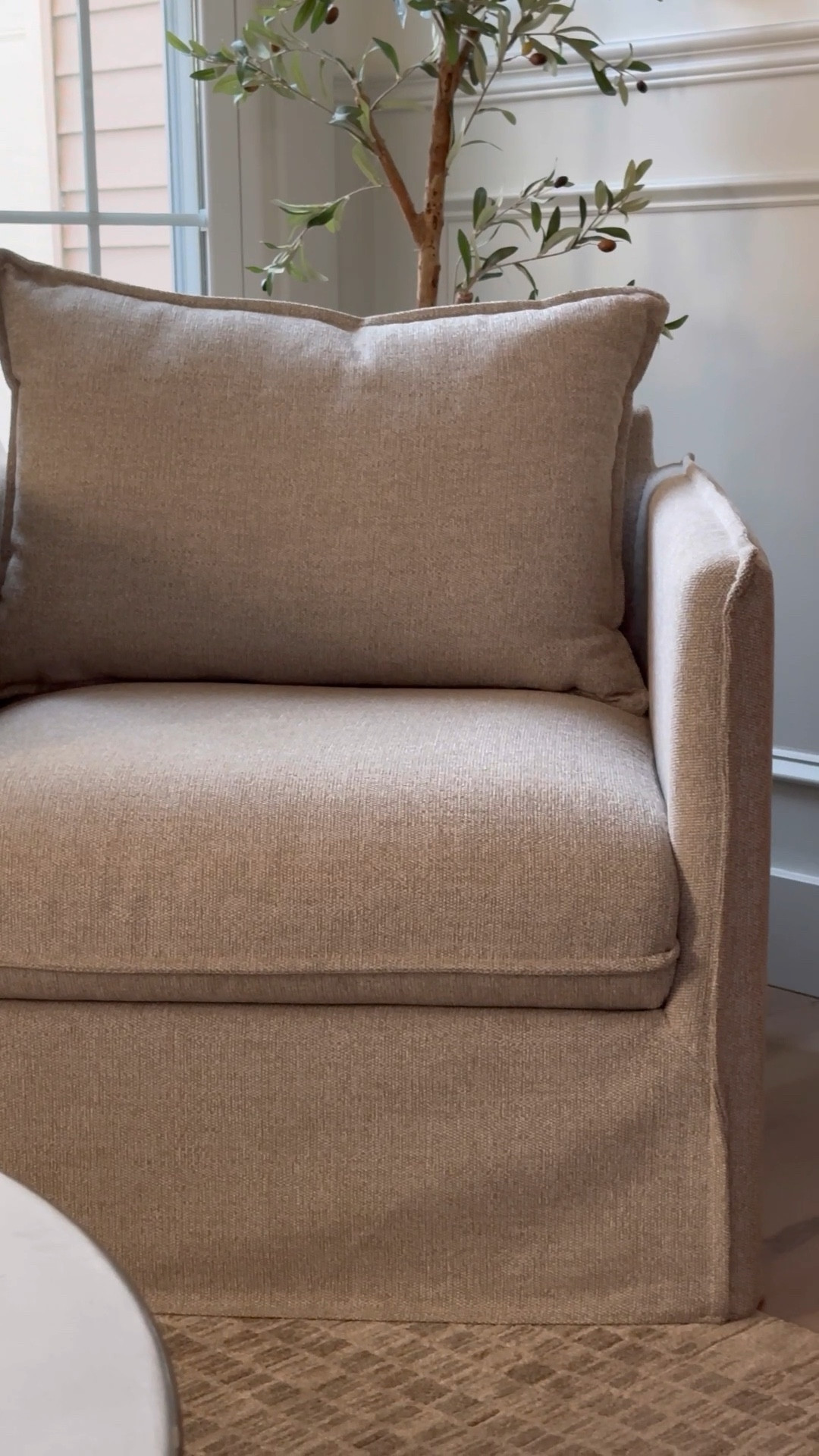 Accent chair, lounge chair, living room chair, French seam chair, greige chair, six penny chair dupe, pottery barn dupe, target furniture, target accent chair, threshold furniture 



#LTKHome