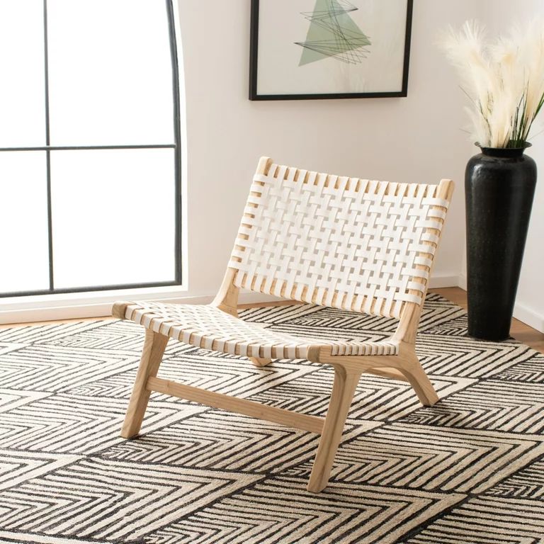 SAFAVIEH Luna Modern Leather Woven Accent Club Chair, Natural/White | Walmart (US)