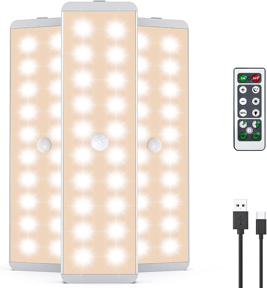 LED Closet Light, 20LEDs Rechargeable Motion Sensor Under Cabinet Lighting with Remote Control, W... | Amazon (US)