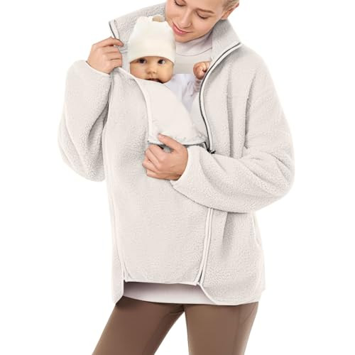 qvdvap Women's Fleece Jacket with Baby Carrier Pocket, Warm Maternity Coat for Mom, Zip up 2-in-1... | Amazon (US)