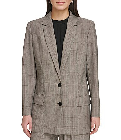 DKNY Glen Plaid Notch Lapel Long Sleeve Coordinating Button Front Blazer - XS | Dillard's