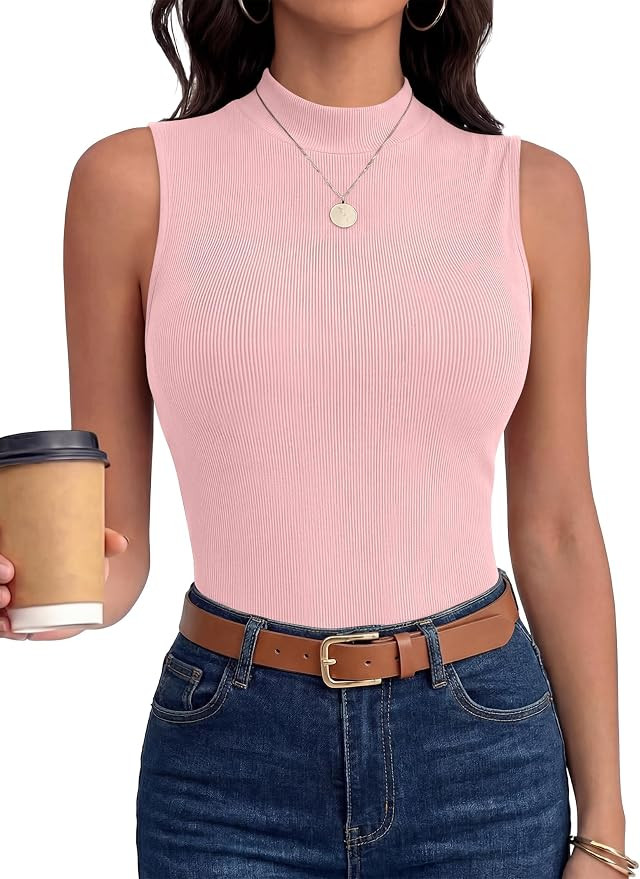 ANRABESS Mock Neck Tank Tops for Women Ribbed Knit Sleeveless Top Slim Fit 2026 Summer Casual Bas... | Amazon (US)