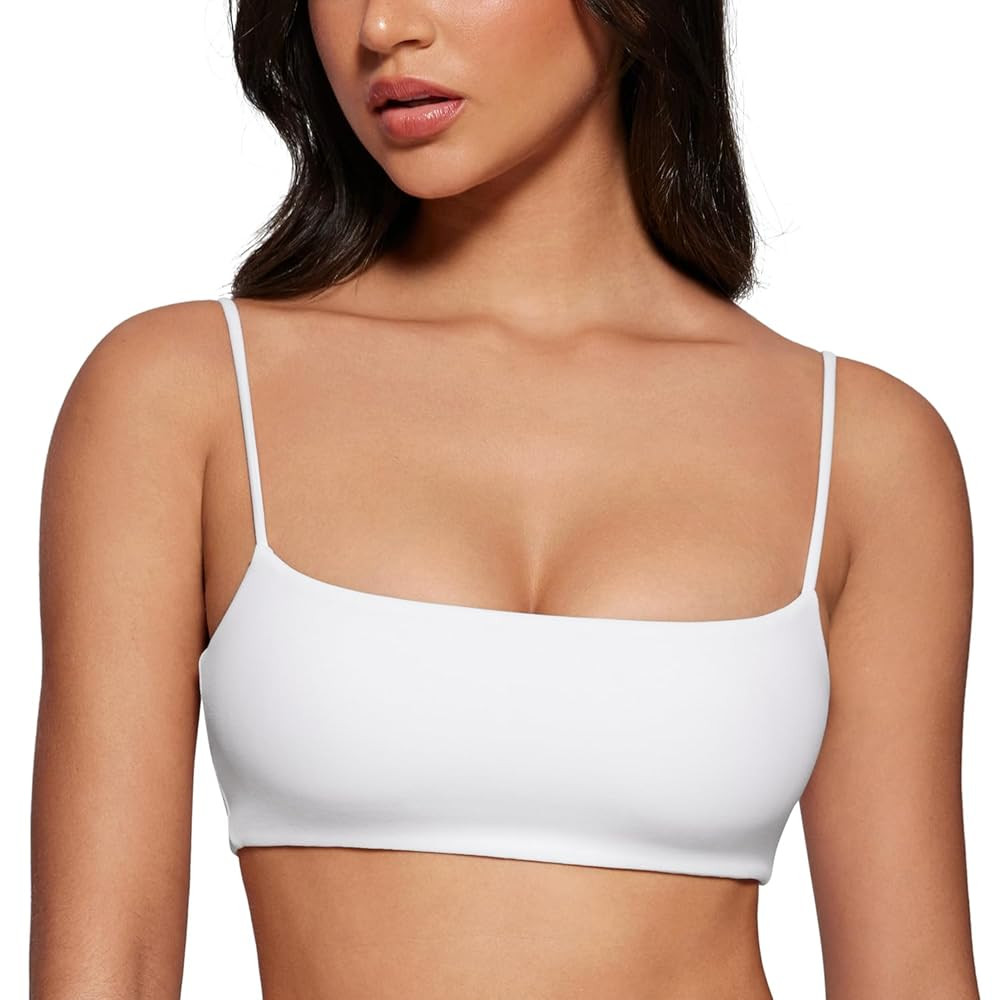 Women's Square Neck Sports Bra Spaghetti Strap Padded Cami Yoga Wireless Square Back Workout Bra ... | Amazon (US)