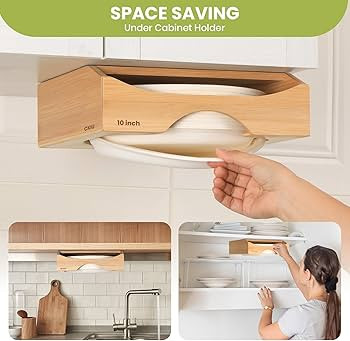 10-inch Paper Plate Dispenser Under Cabinet, Bamboo Paper Plate Holders, Kitchen Counter Vertical... | Amazon (US)