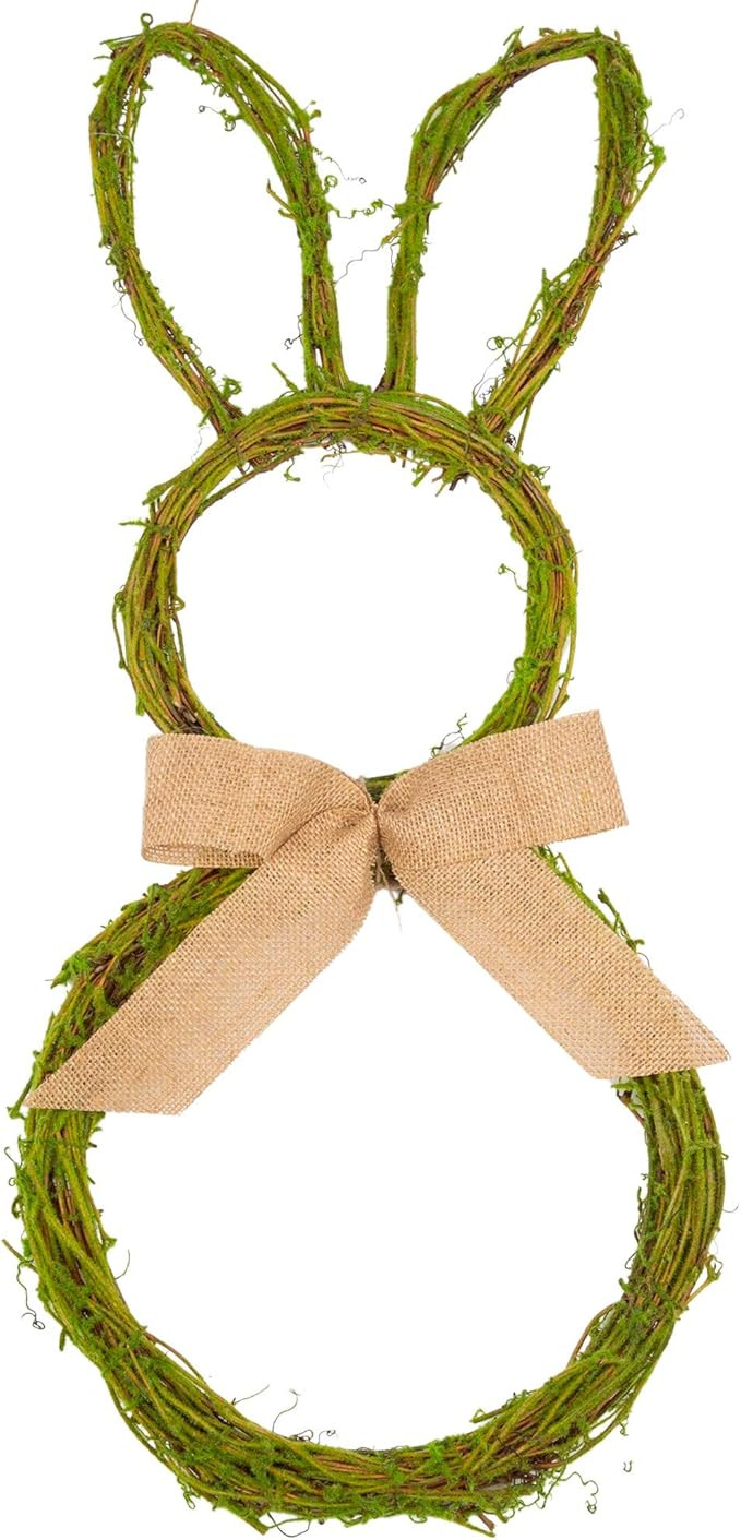 27 Inch Artificial Easter Wreath with Moss and Burlap Bow Spring Bunny Wreath for Front Door East... | Amazon (US)