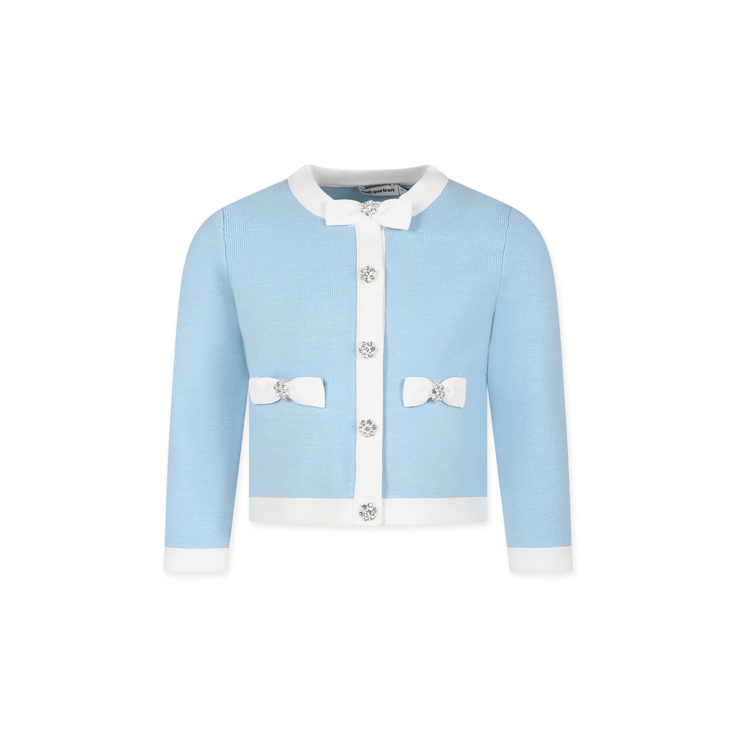 self-portrait Light Blue Cardigan For Girl With Crystal Flowers | Italist.com US