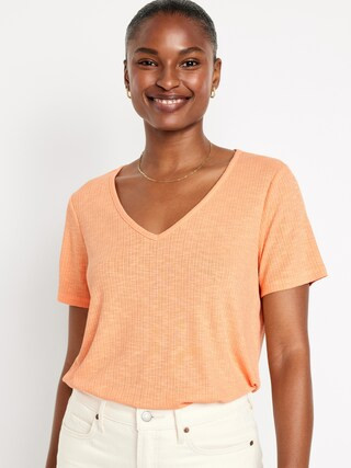 Luxe V-Neck Ribbed Slub-Knit T-Shirt for Women | Old Navy (US)