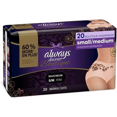 Always Discreet Boutique Max Incontinence Underwear Small/Med 2 pack of 20 Count Maximum Protection  | Walmart (US)