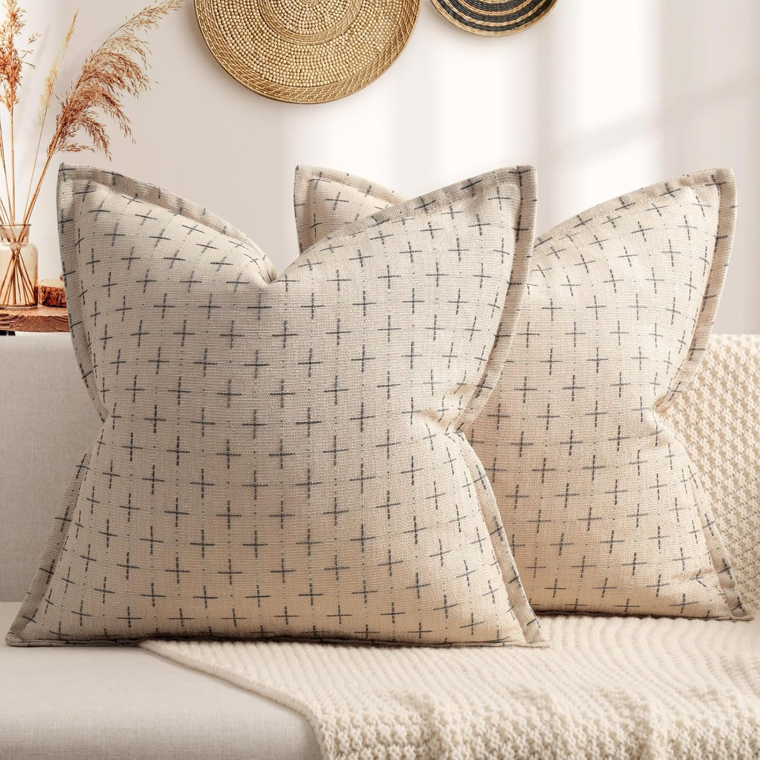 Pillow Covers 20x20 Set of 2 Soft Polyester Textured Pillow Covers with Stylish Flange Edge Cozy Farmhouse Throw Pillows for Couch Bed Sofa Living Room | Amazon (US)