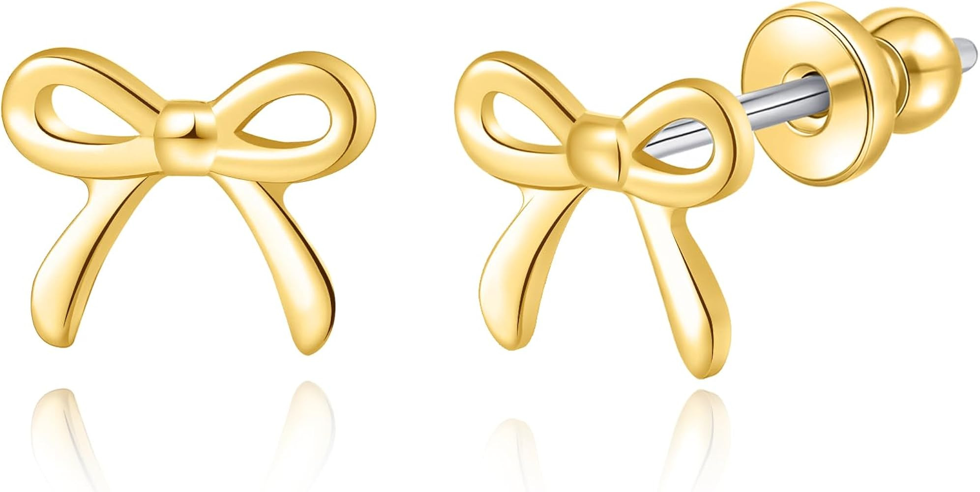 Limerencia Bow Earrings F136 Titanium Tiny Bow Studs Small Cute Bowknot post Stud Earrings Gold S... | Amazon (US)